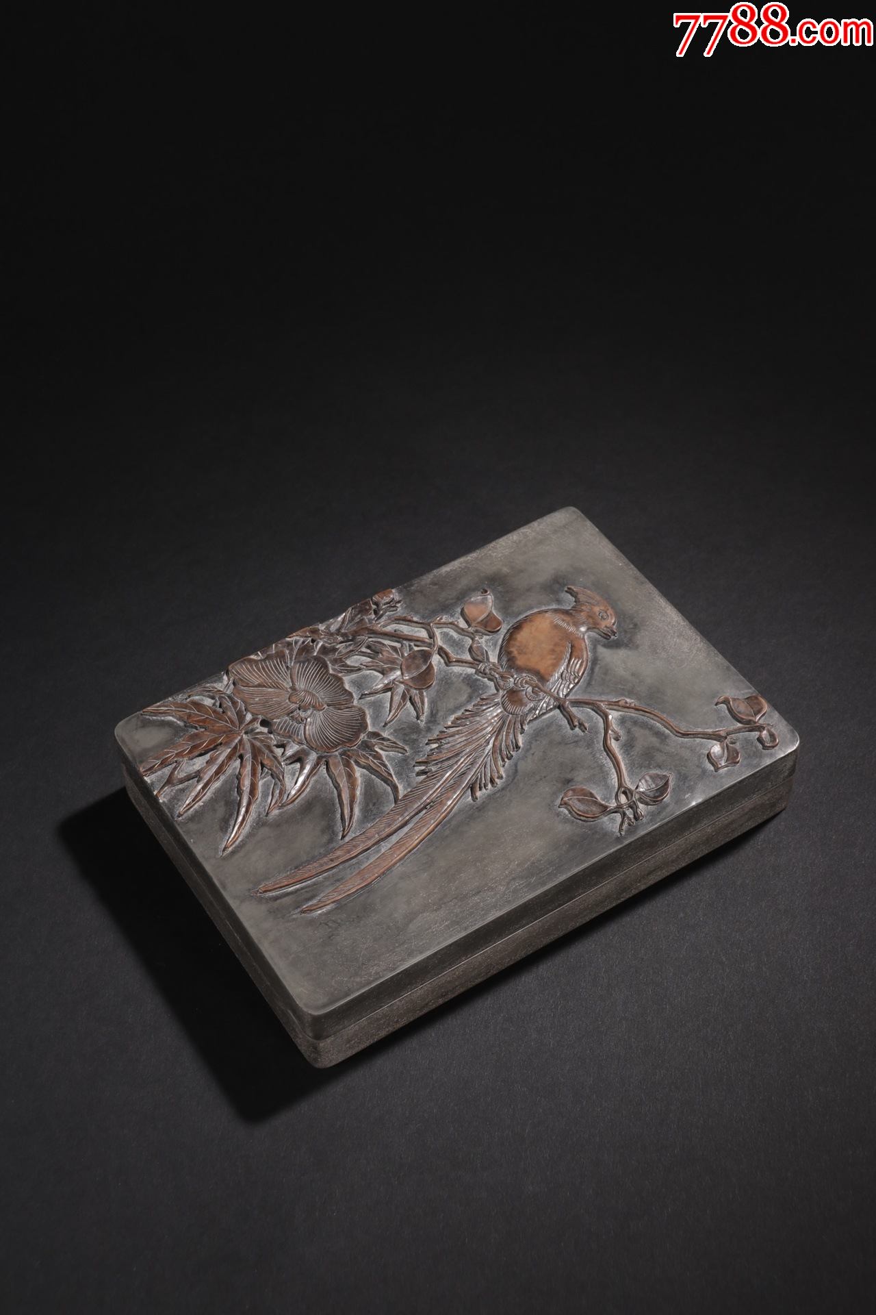 松花石浮雕花鸟纹套砚