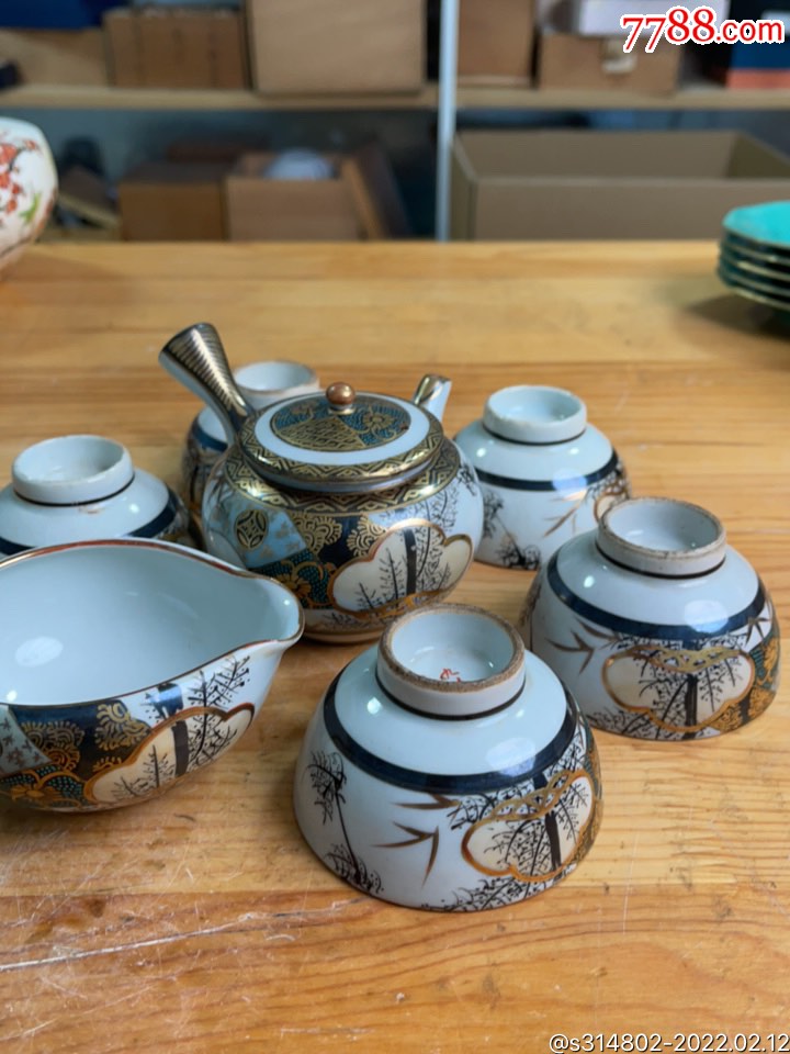日本古九谷老九谷手绘粉彩描金茶具一套