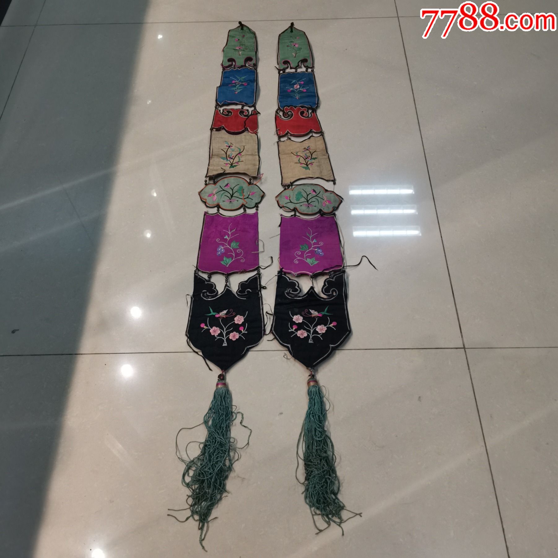 老布艺收藏民国时期民俗用品刺绣吊袋一对原品保真