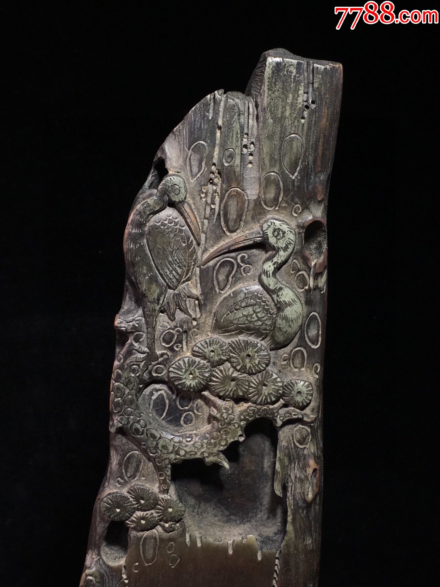 紫袍玉带石松鹤延年小品砚