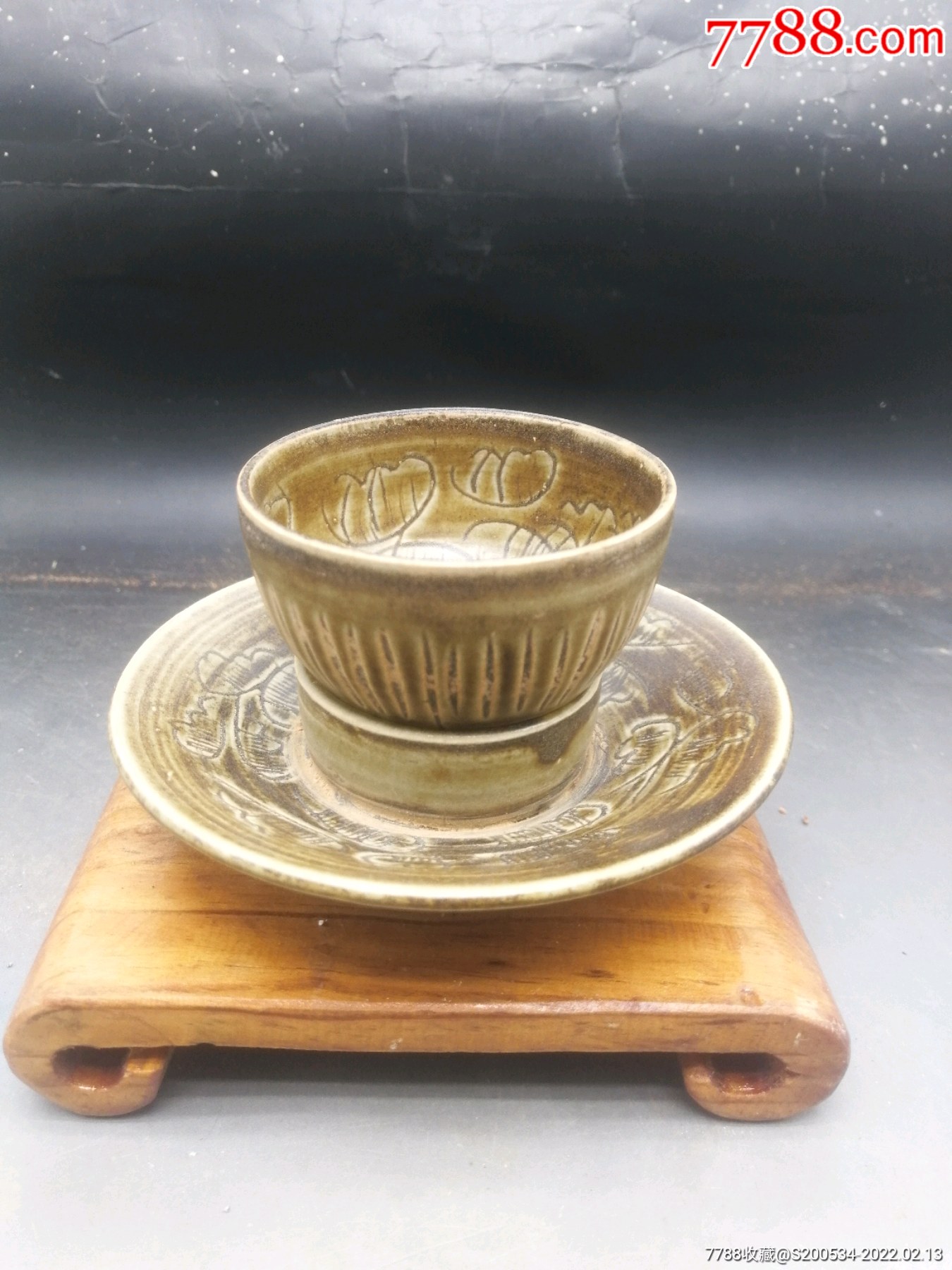 瓷器古玩收藏古董吉州窑茶托茶盏高古老窑宋瓷礼品摆件投资升值精美吉