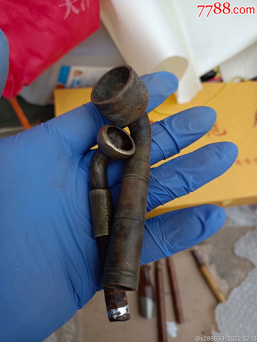 清代铜烟袋锅两个