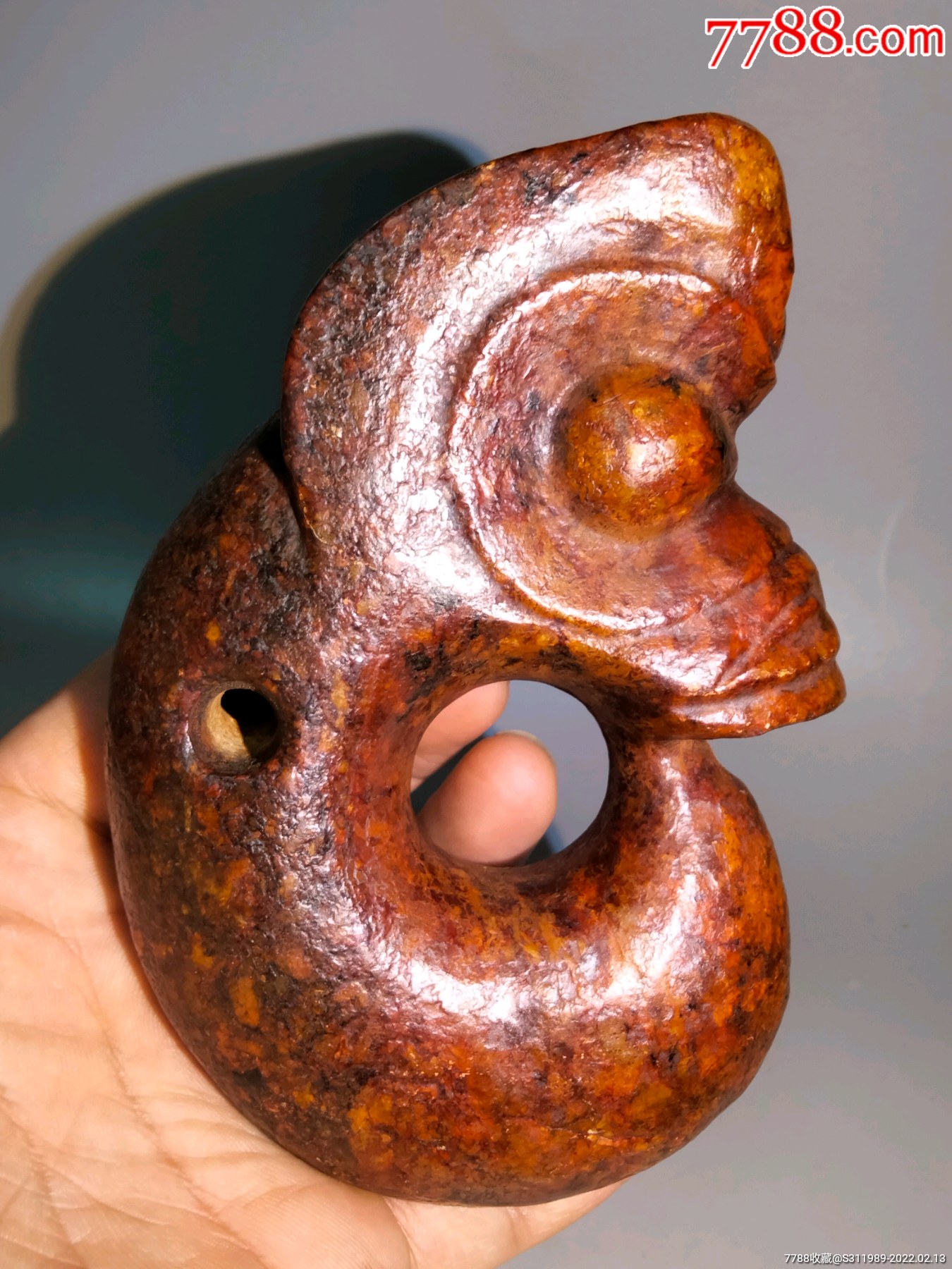 精品河磨玉猪龙风化明显包浆沁入骨红山文化