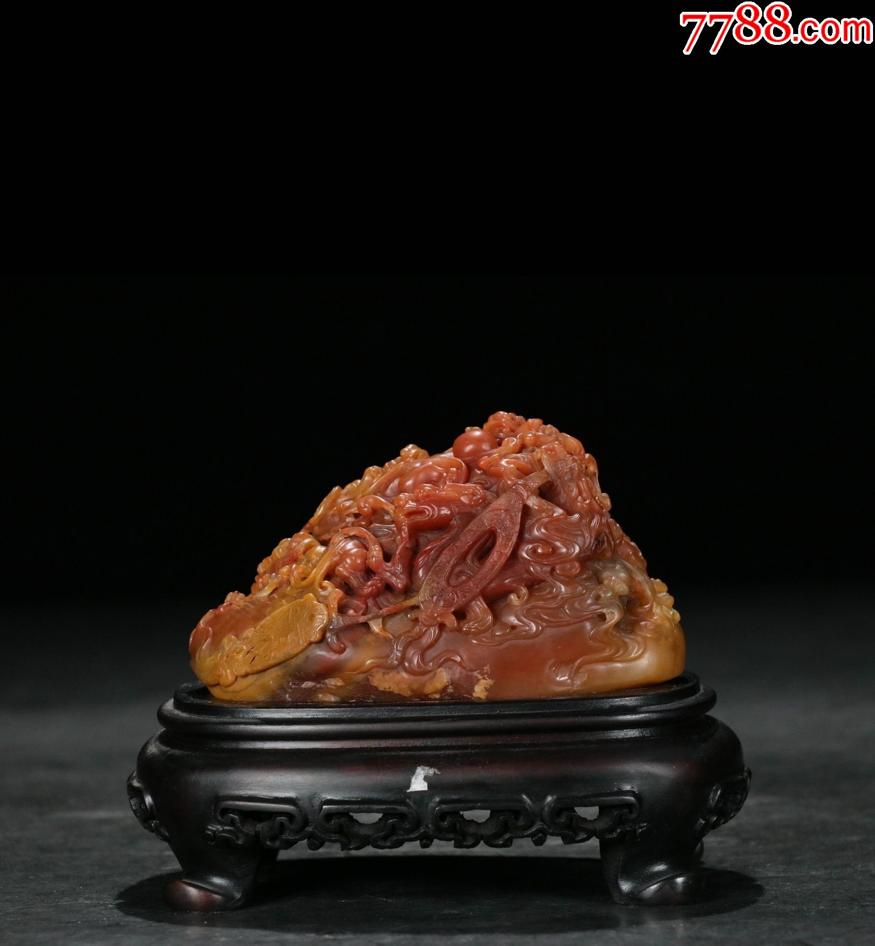 寿山高山桃花冻螭虎献瑞山子摆件-价格:20000元-se85346098-寿山石