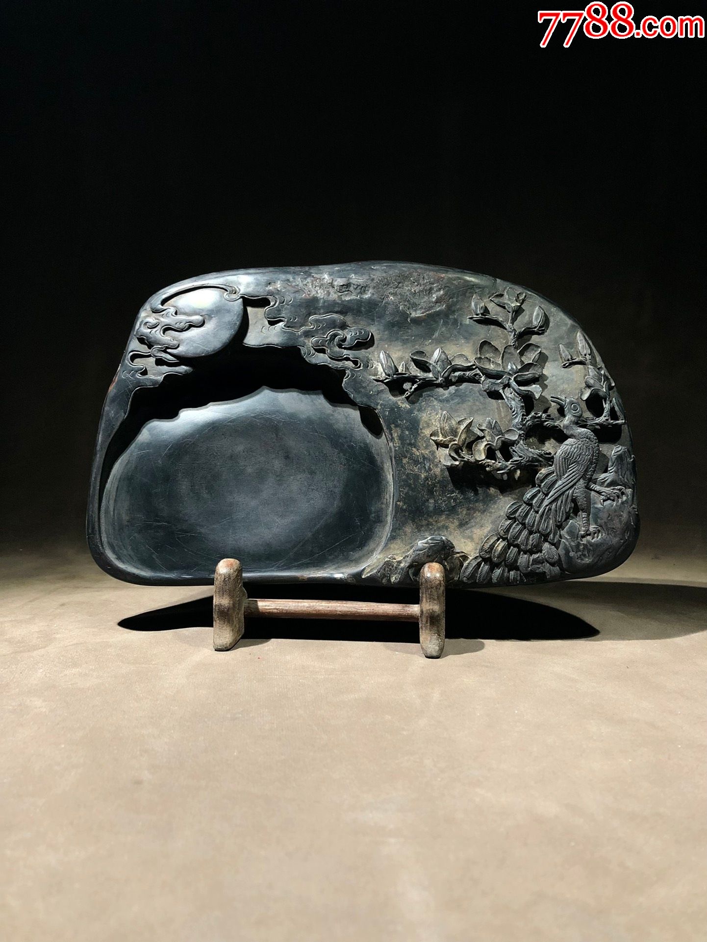 名家"林召棠"玉兰花孔雀端砚-其他砚台-7788红宝书