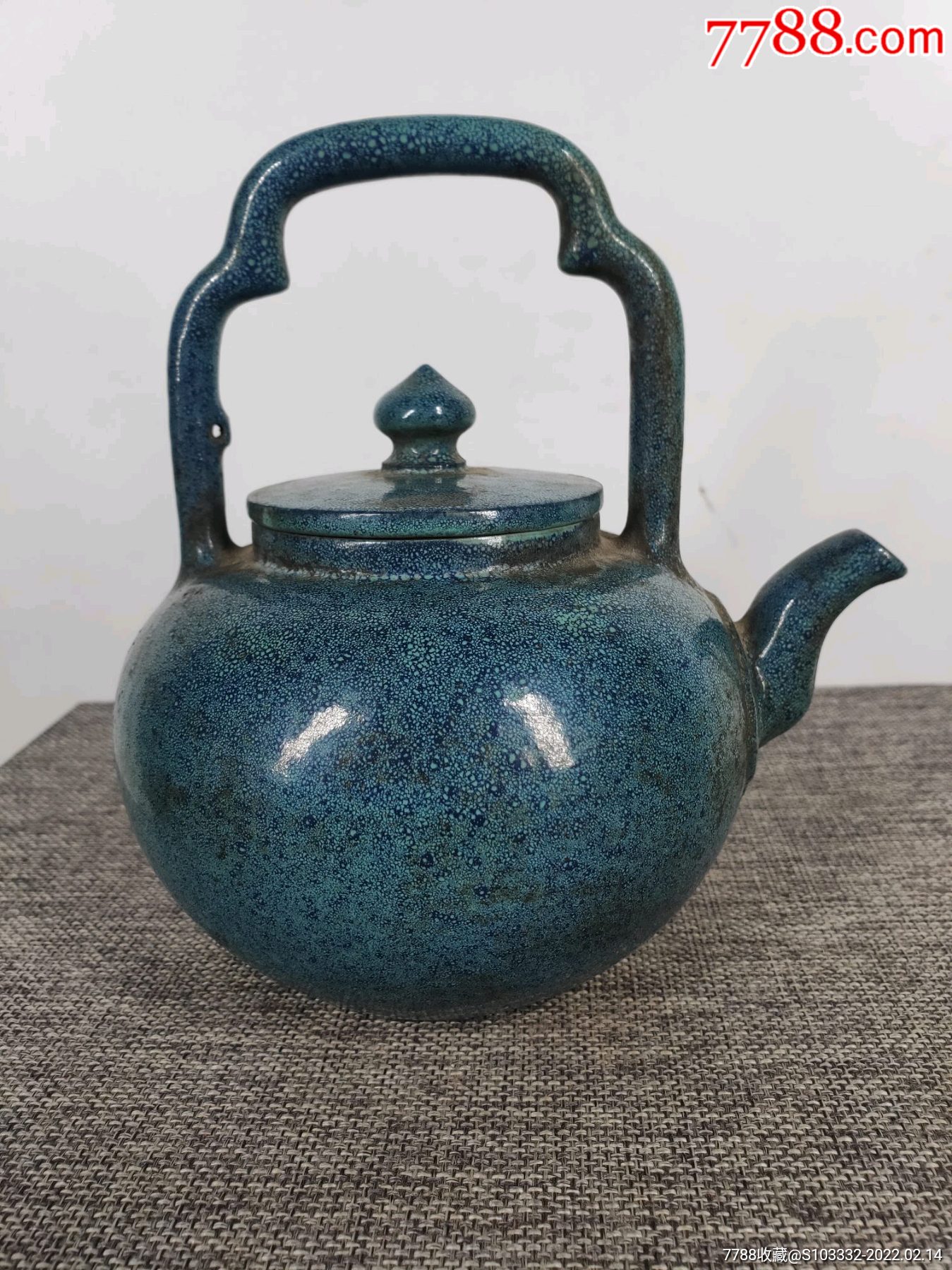 民间收到民藏陈子畦底款炉钧釉提梁老紫砂壶一把包浆醇厚保存完整值得