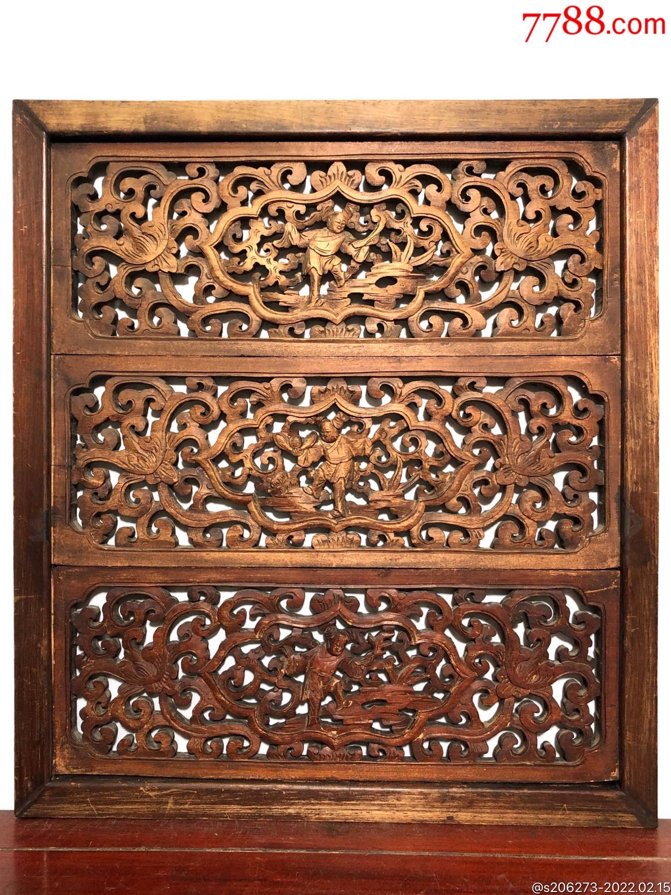 民国老木雕人物挂屏花板