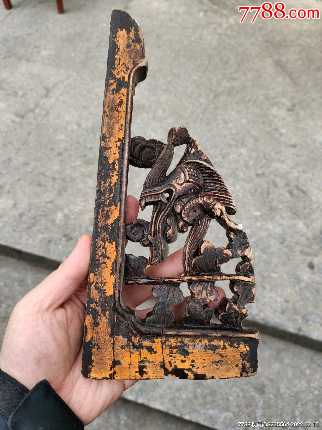 清代木雕花雕老木板龙头图案镂空雕老家居老木制品