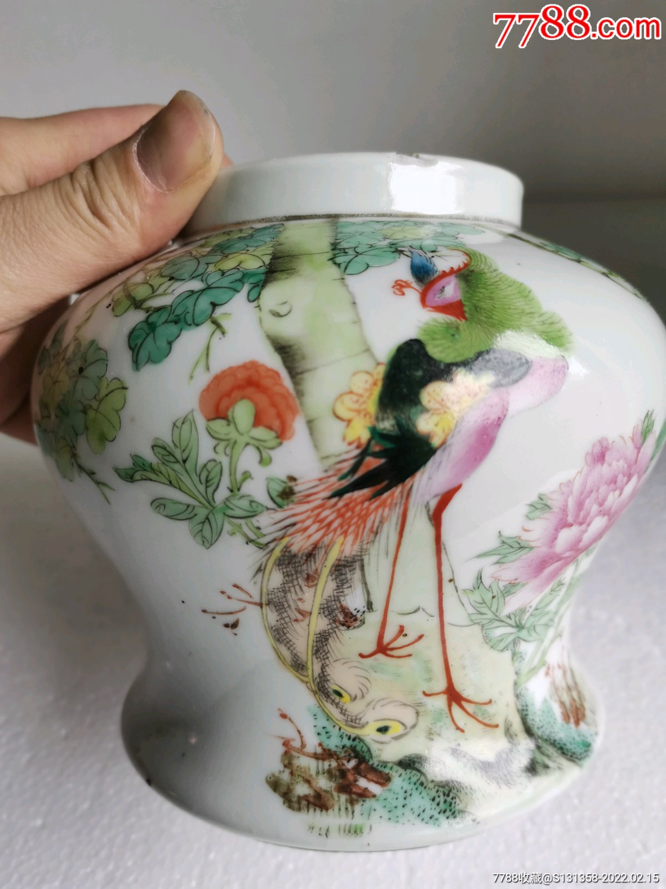清末民初粉彩花鸟小将军罐-价格:1200元-se85379902-彩绘瓷/彩瓷-零售