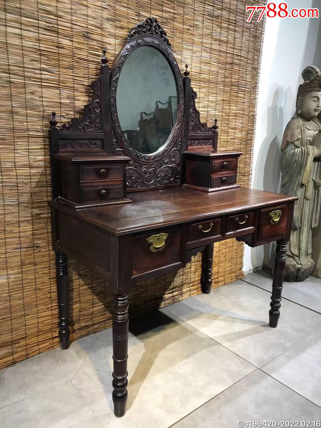 民国大红酸枝梳妆台台面独面板做工精细结实牢固原装铜件包老