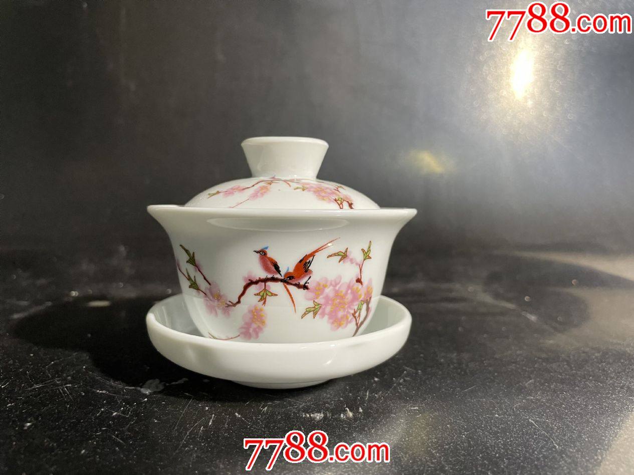 景德镇水点桃花三才小盖碗