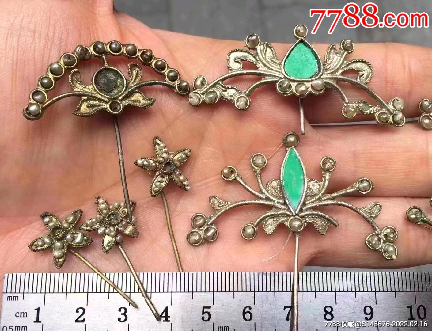 清末民初镶珍珠发钗8支