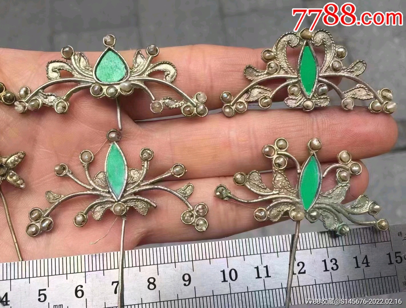 清末民初镶珍珠发钗8支