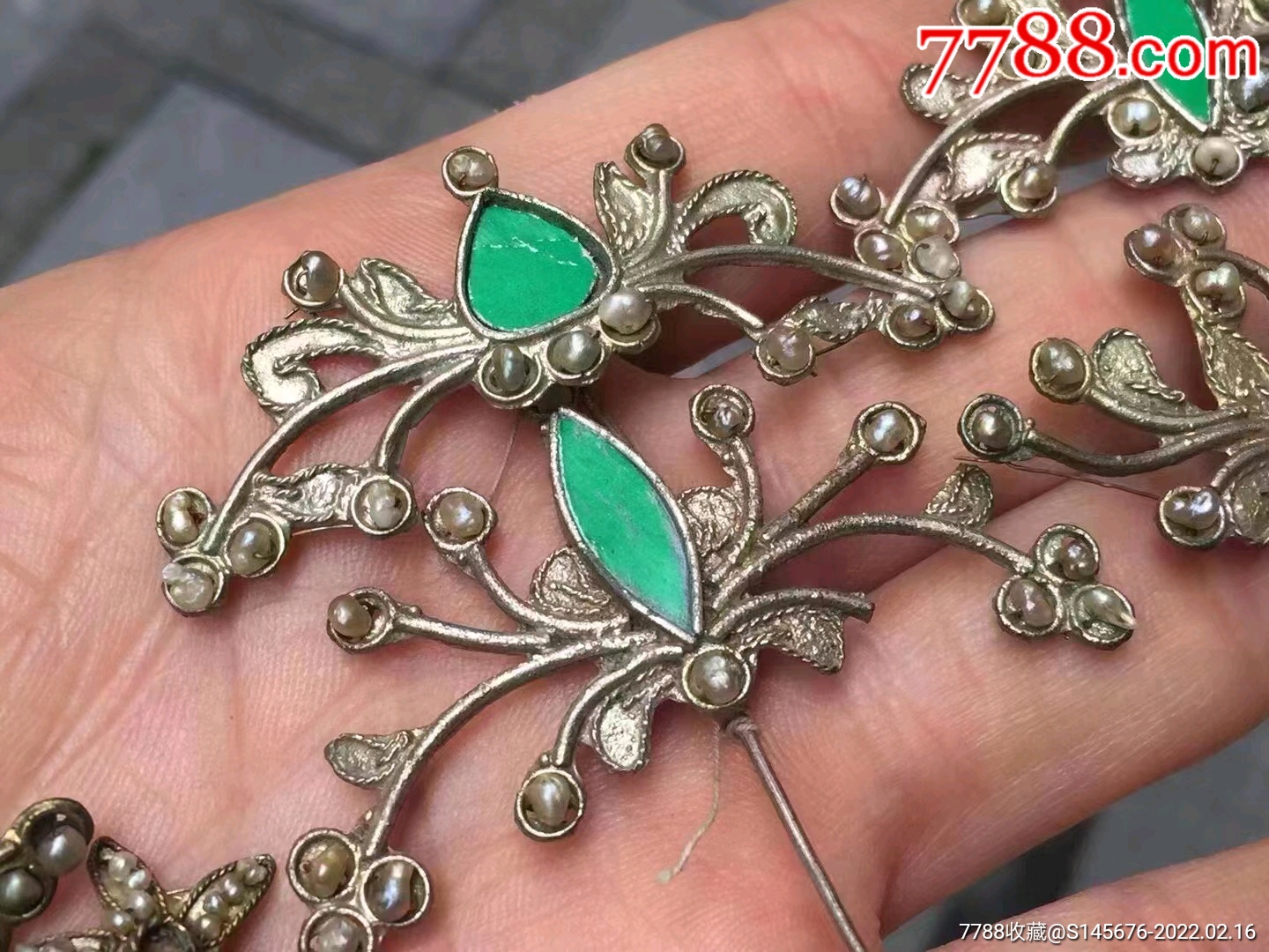 清末民初镶珍珠发钗8支