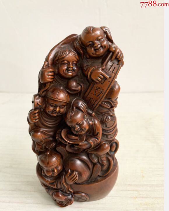 收到黄杨木【五子登科】摆件一个_木雕摆件_第1张_7788老玩具收藏