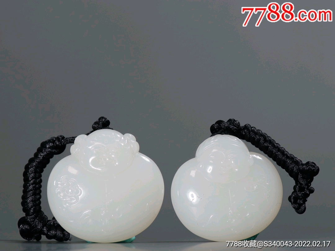 和田玉籽料金童玉女挂件一对