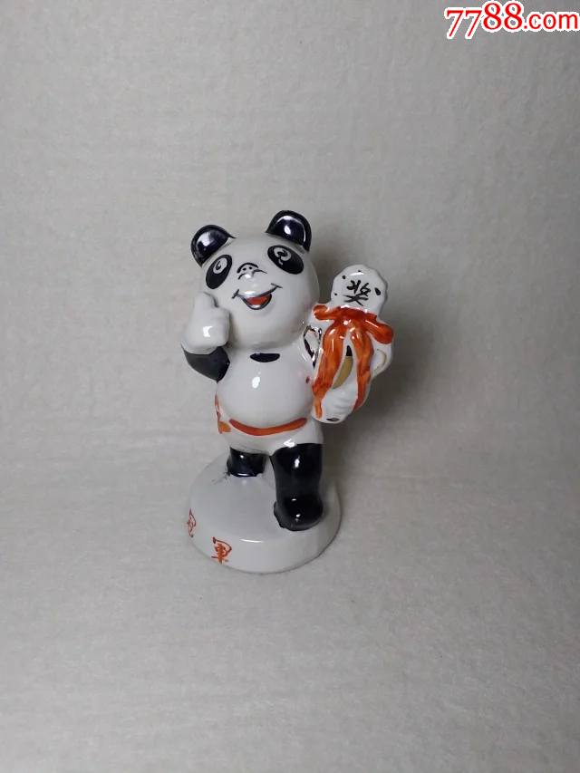 九十年代亚运会吉祥物盼盼熊猫粉彩瓷塑像老瓷灯盖杯碗罐壶锅盒盏托炉