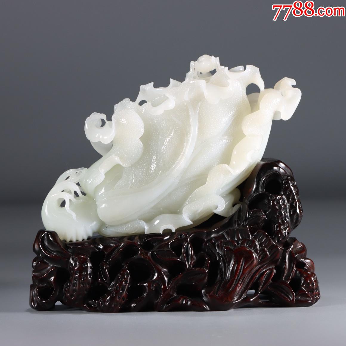 旧藏和田白玉百财聚来白菜摆件带座