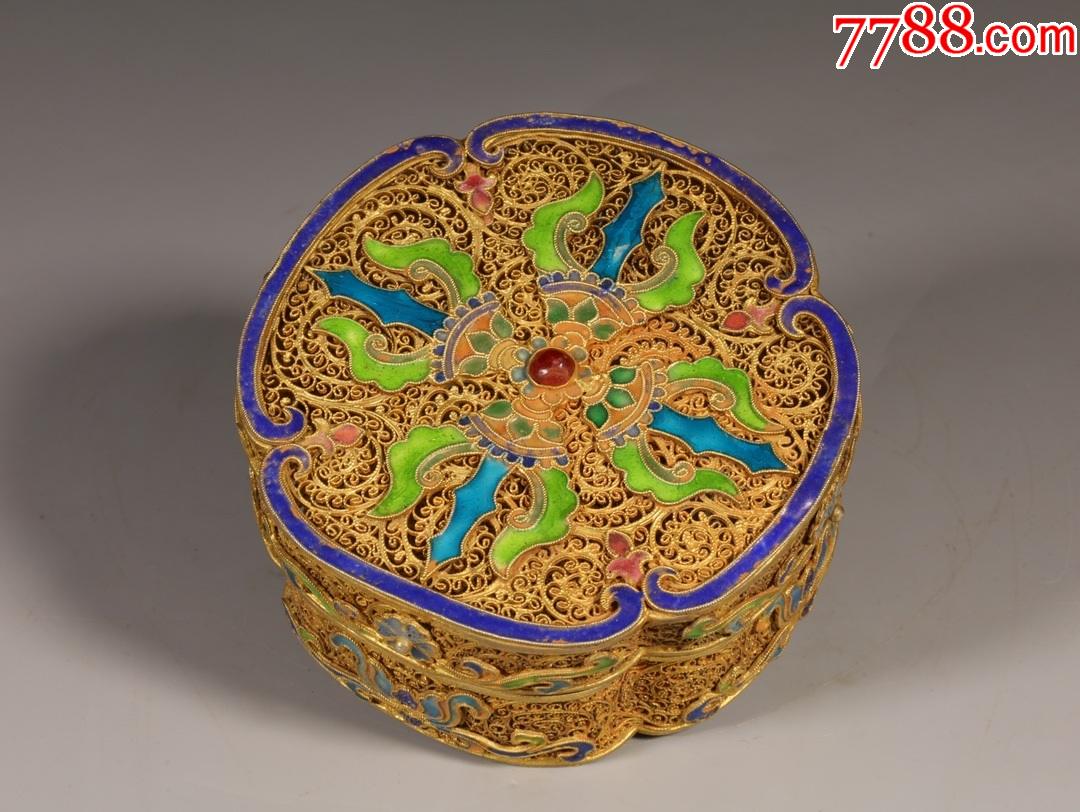 银鎏金累丝烧蓝花卉纹盖盒a84s33f