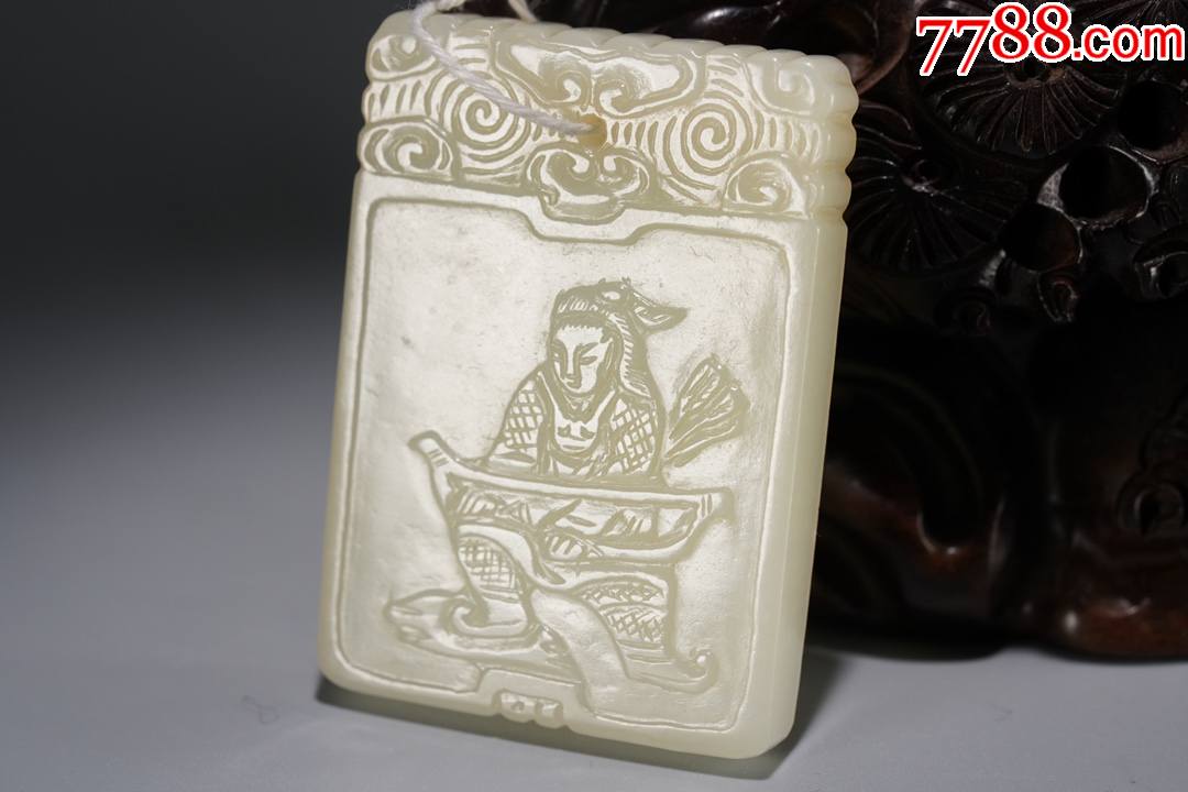 清代和田玉武将子冈牌