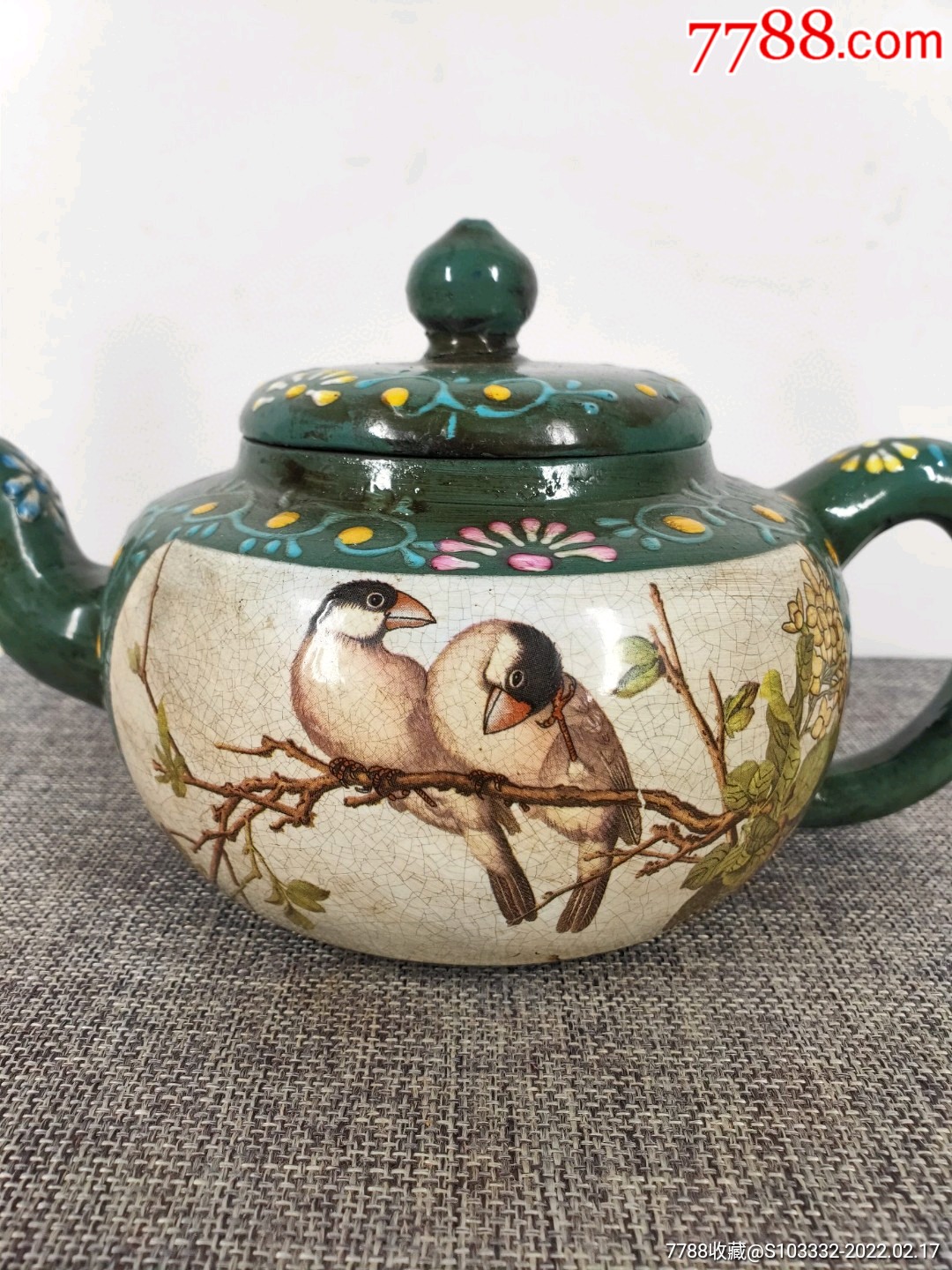 旧藏元畅制陶底款紫砂挂釉画彩老紫砂壶一把独孔出水釉彩柔和保存完整