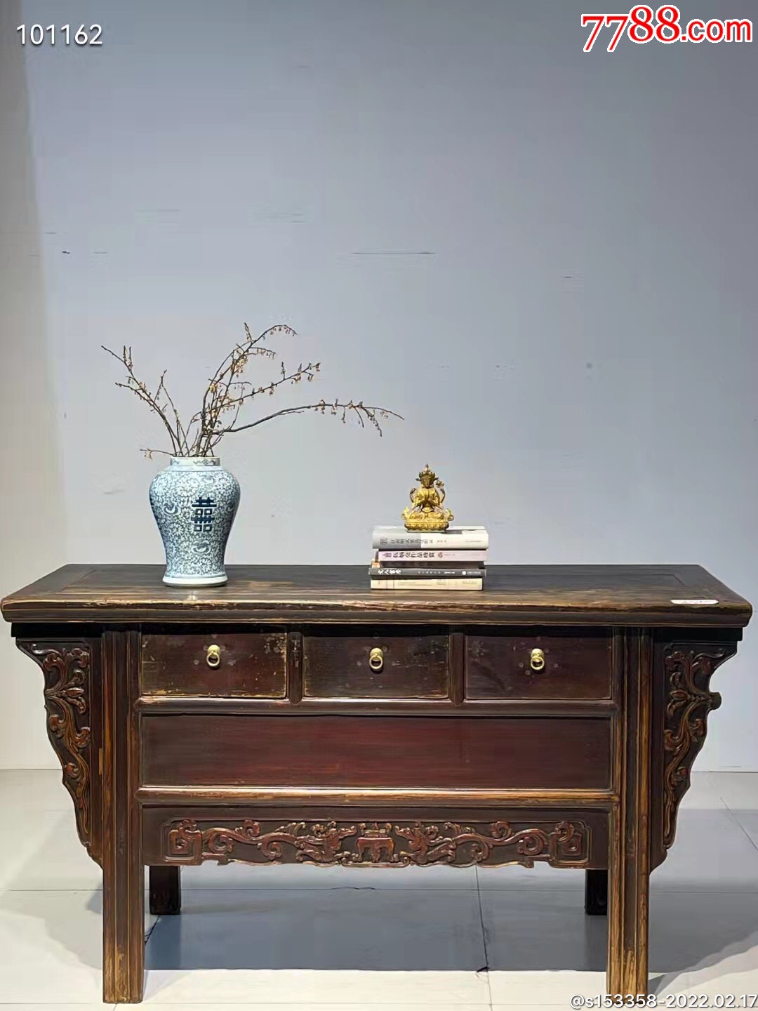 清代榆木老式三联柜