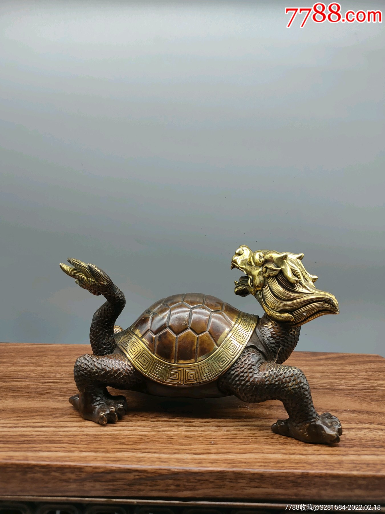 纯铜鎏金龙龟摆件