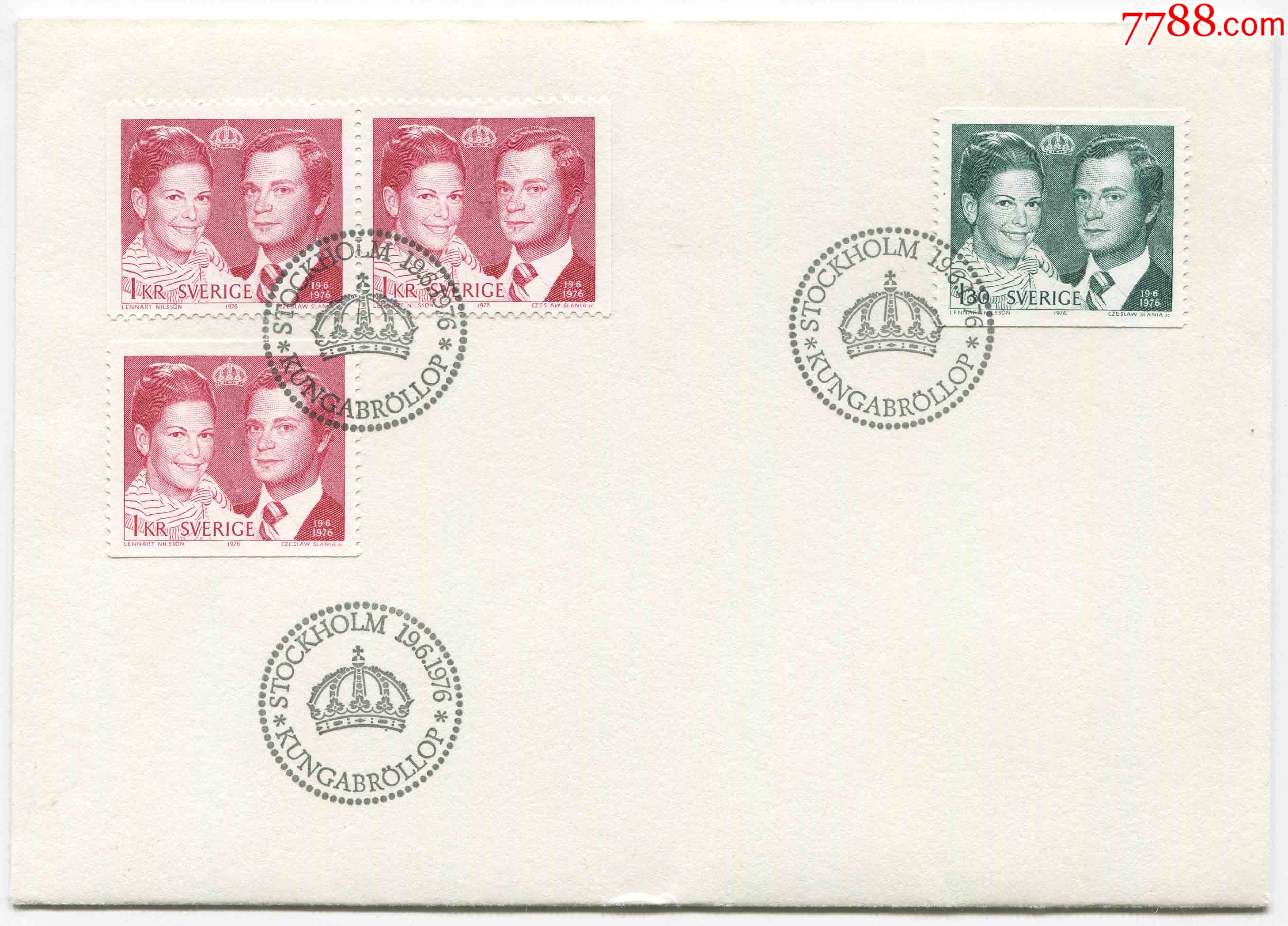 瑞典邮票1976年古斯塔夫国王婚礼王后西尔维亚雕刻版4全首日封fdck