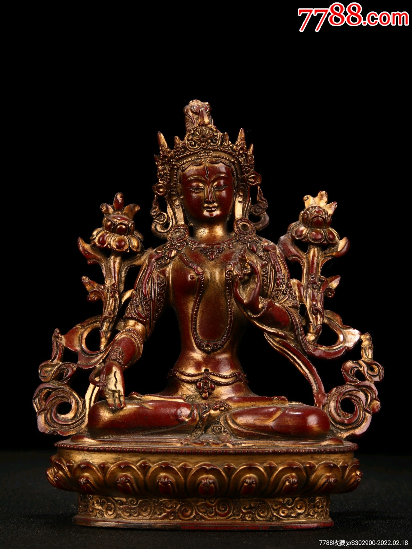 铜泥金白度母像,高20,宽17Ⅹ9-价格:980元-se85430505-铜像/铜佛像