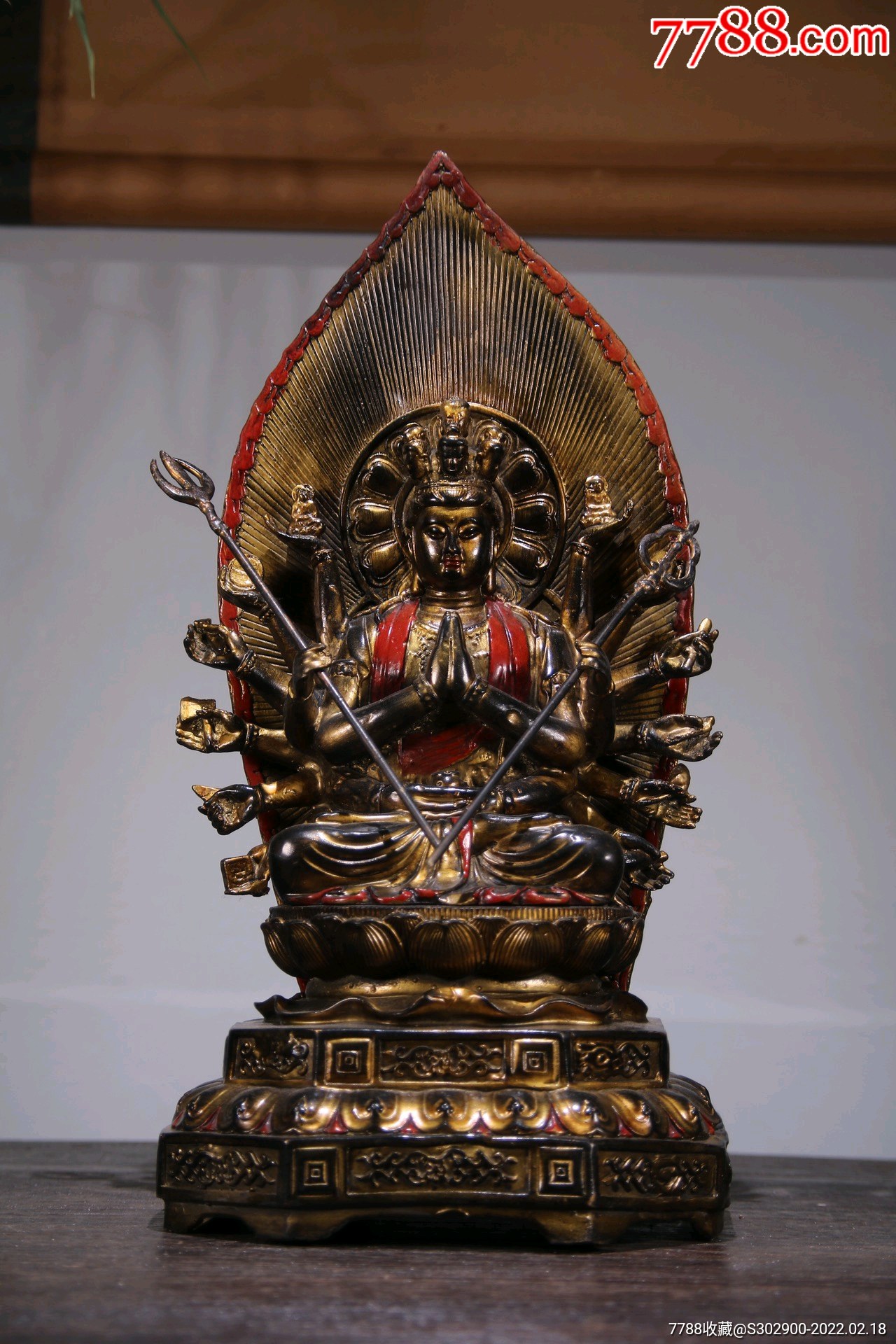 铜泥金十臂观音菩萨像高35x18x16