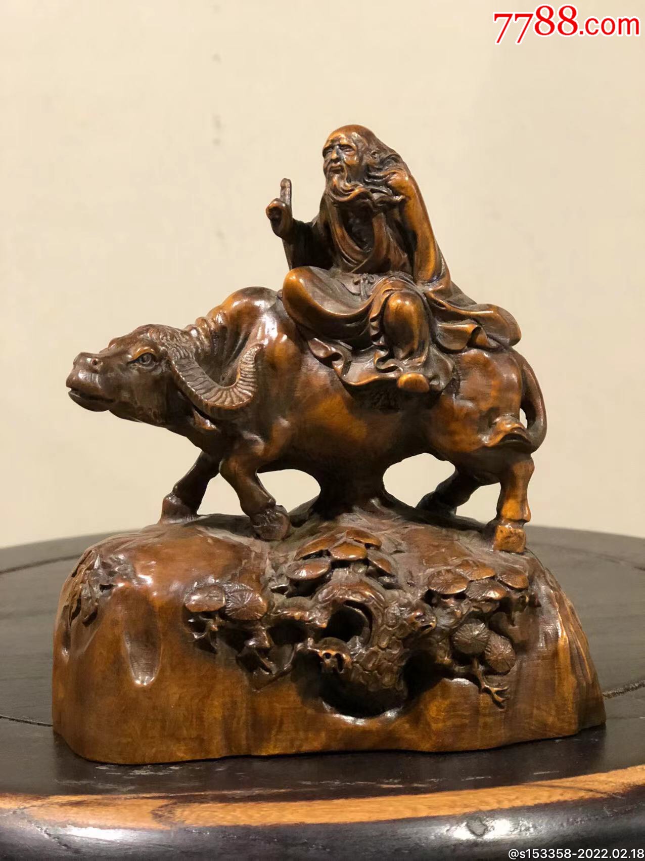 下乡所得民国晚期黄杨木一木整雕老子骑牛