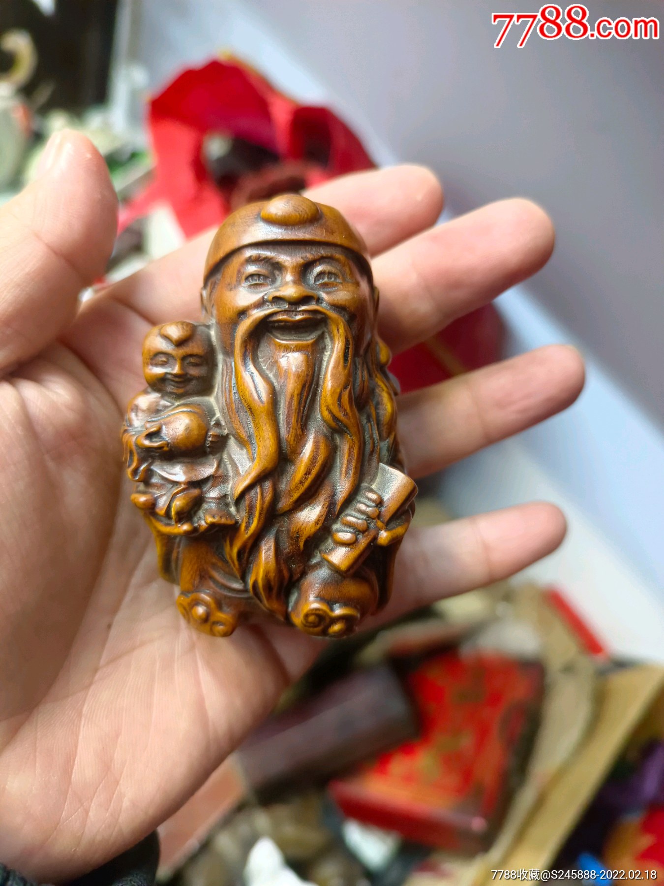 黄杨木寿星小孩手把件