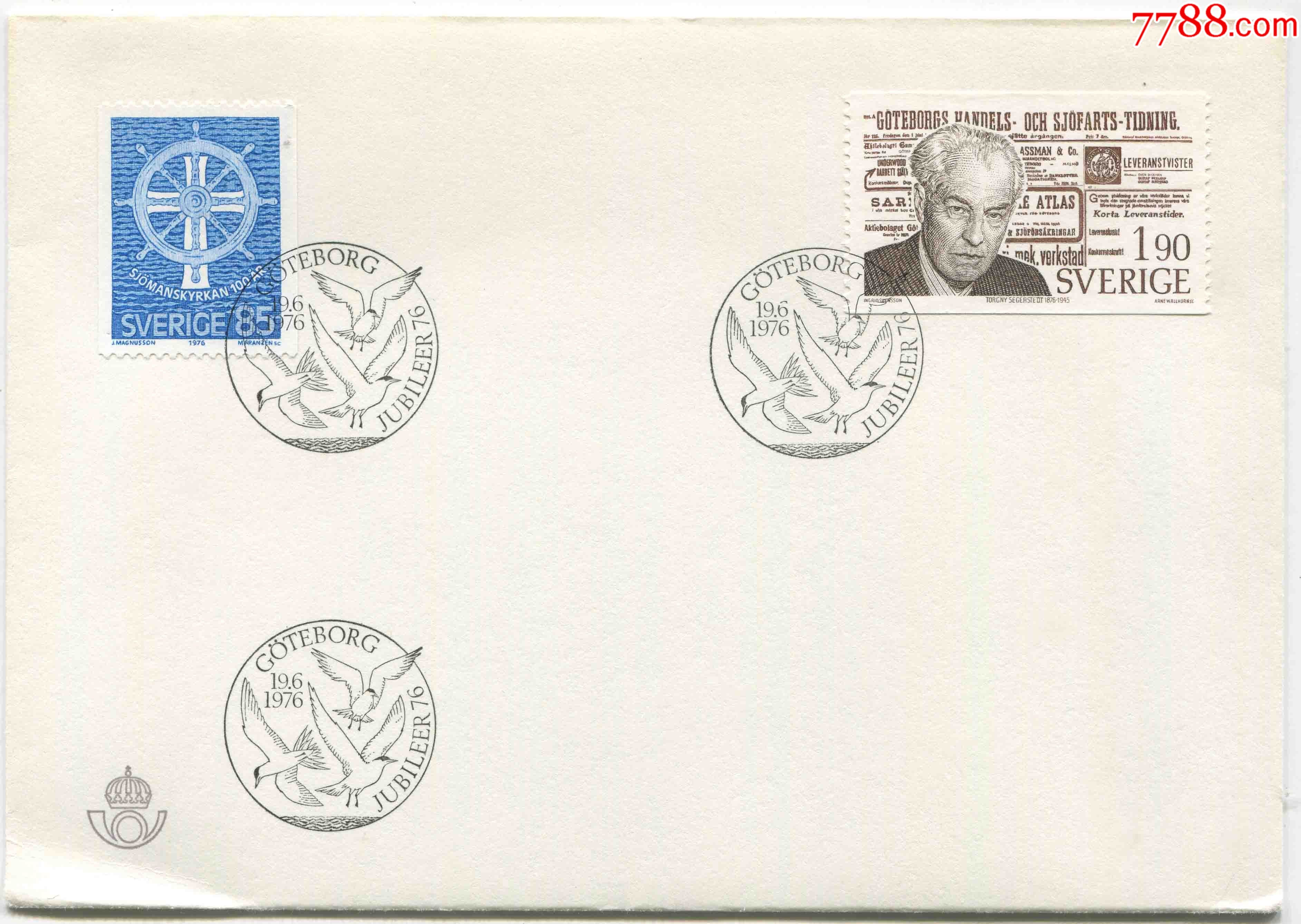 瑞典邮票1976年文化名人主编托格尼报刊版面海员教会首日封fdck1