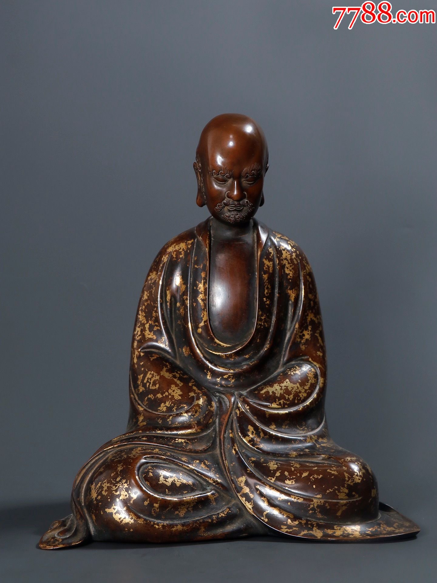 旧藏铜洒金达摩造像