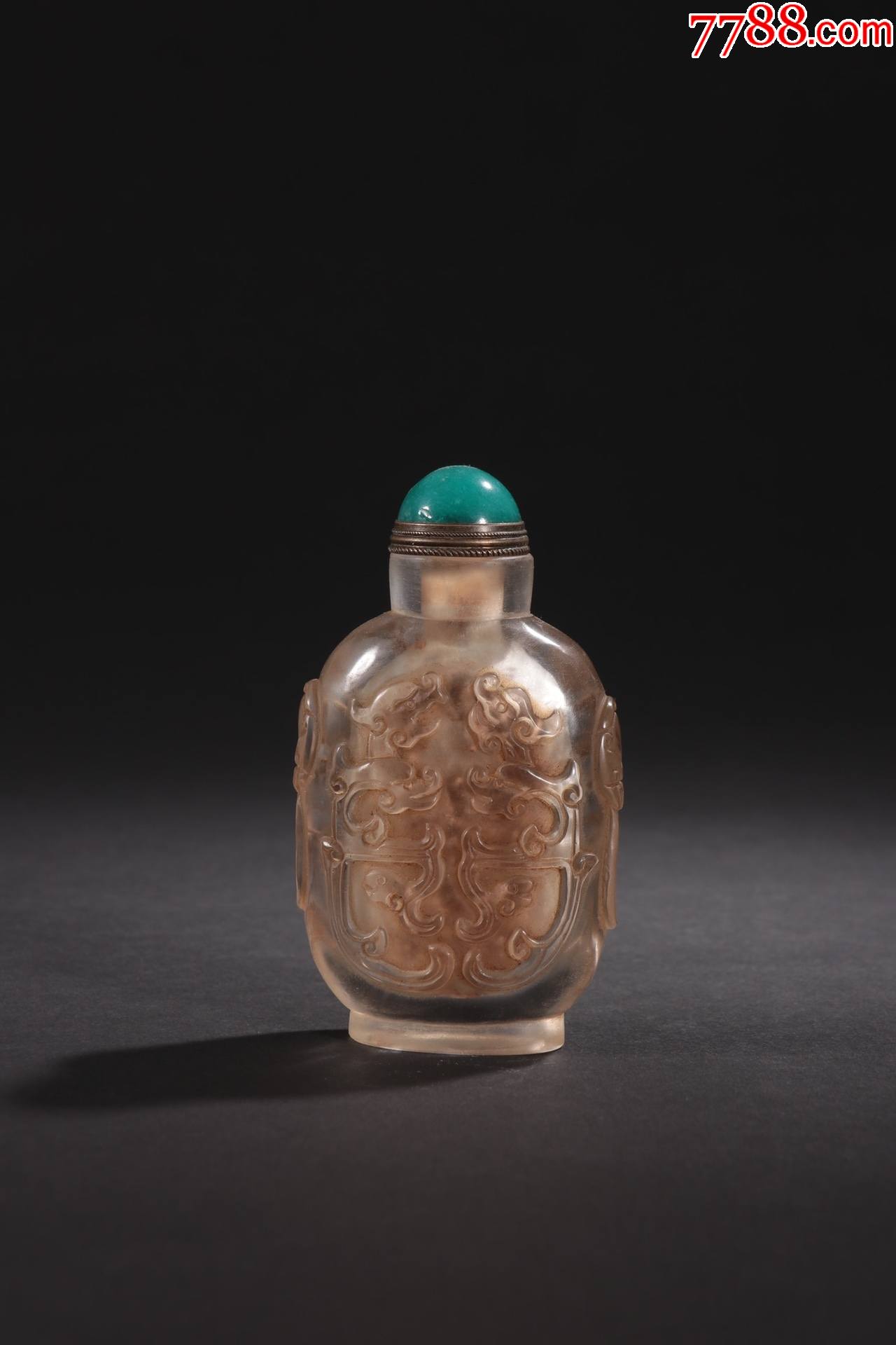 旧藏琉璃刻夔龙纹鼻烟壶