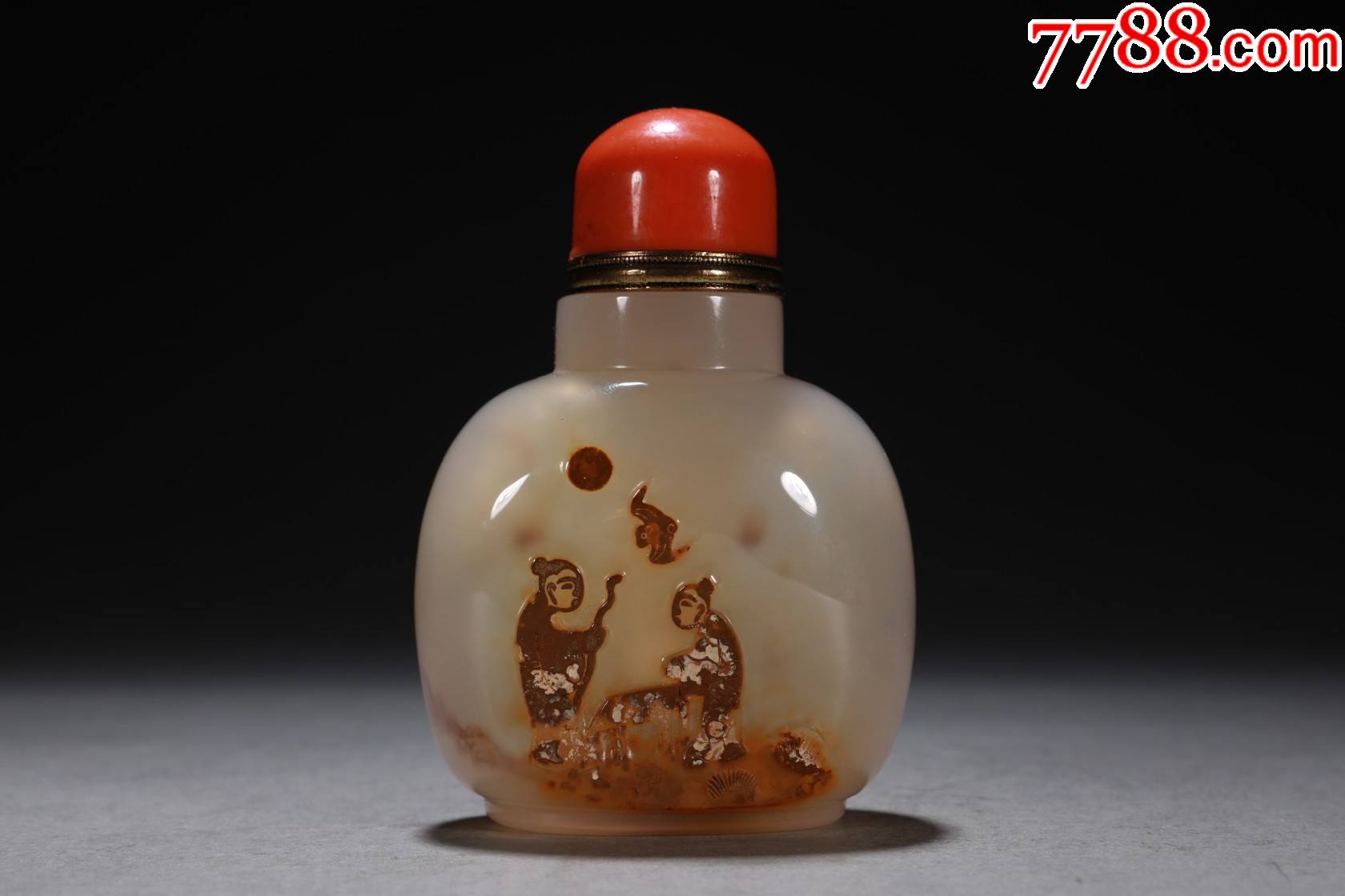 旧藏玛瑙人物故事鼻烟壶-玛瑙-7788扑克牌