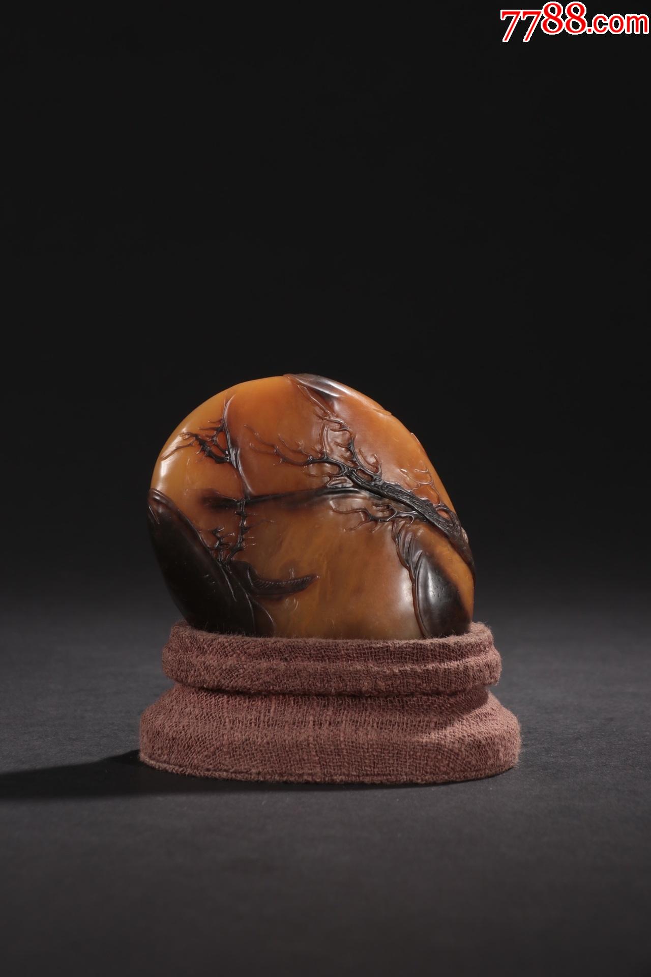 回流乌鸦皮田黄石山水人物原石摆件