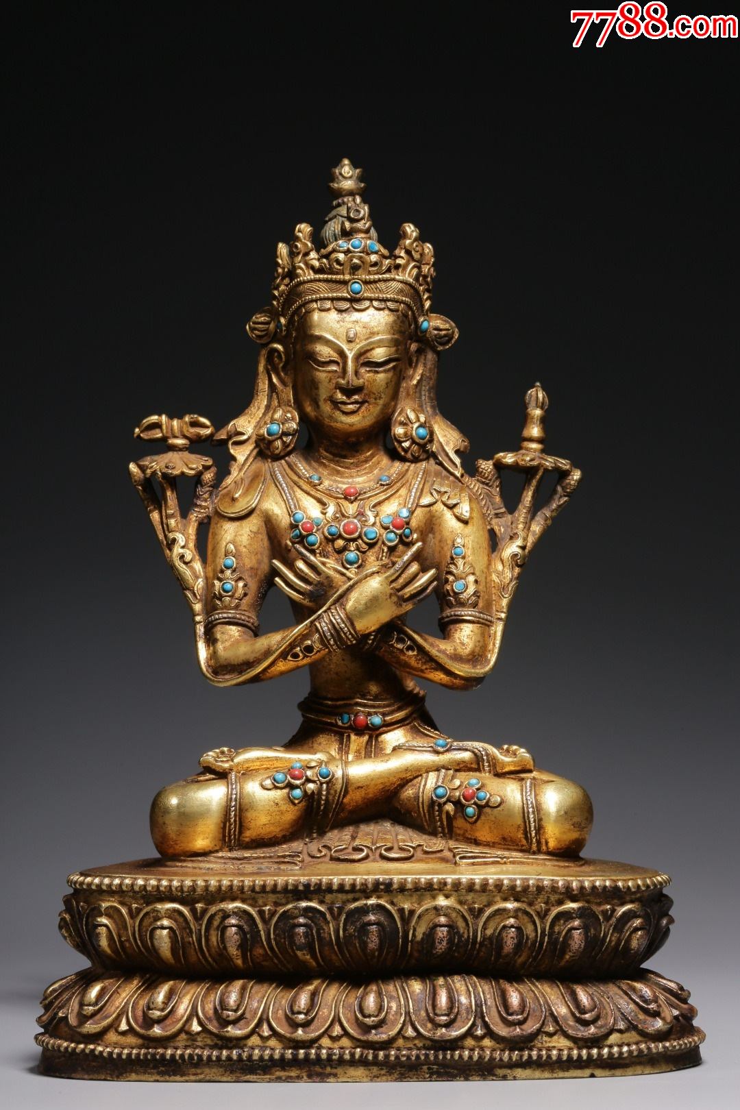 清铜错银嵌宝金刚总持坐像