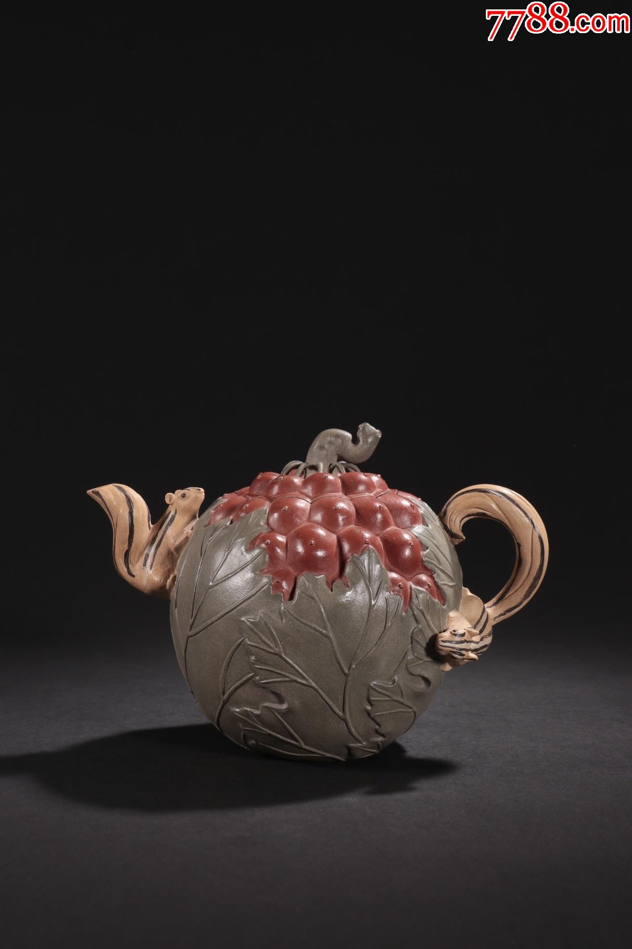 彩绘松鼠葡萄老段泥茶壶._其他茶具_第1张_7788钱币网