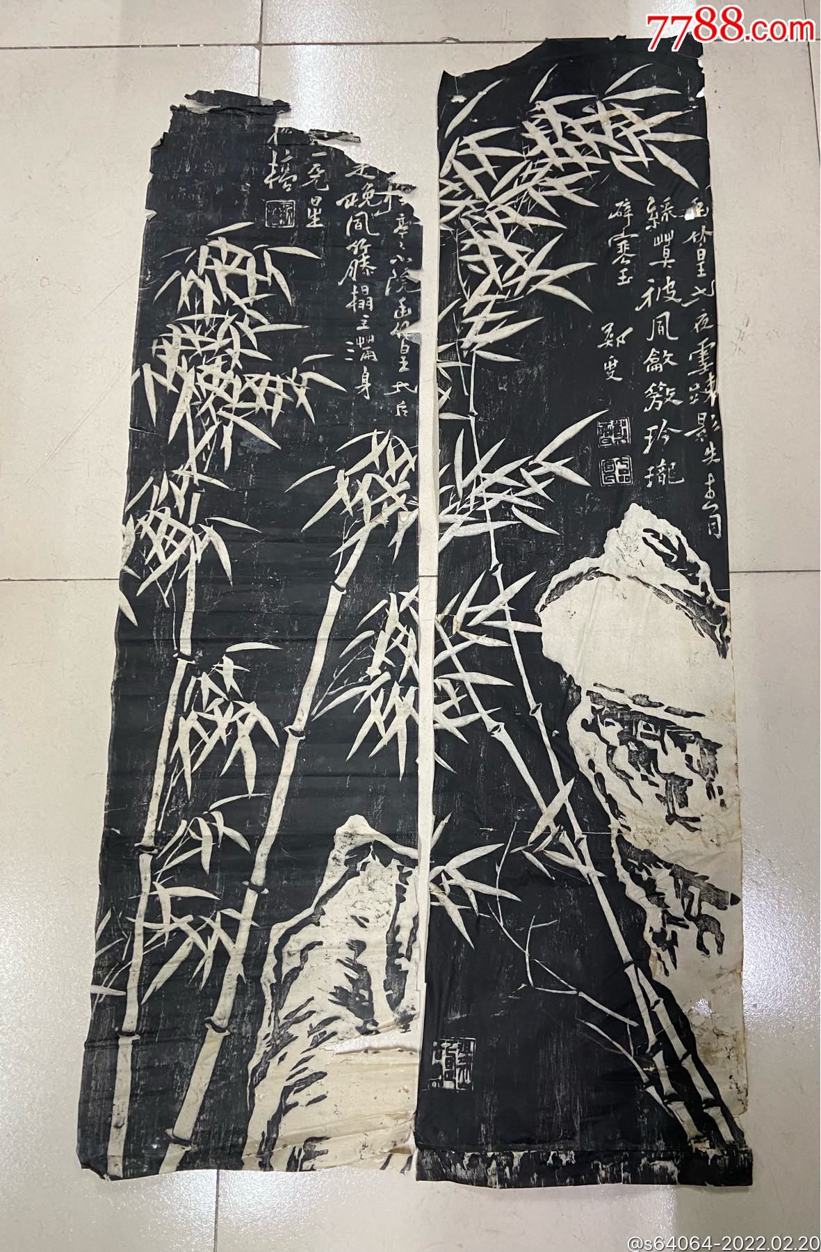 清代木板郑板桥竹子两条_版画原作_第1张_7788陶器收藏