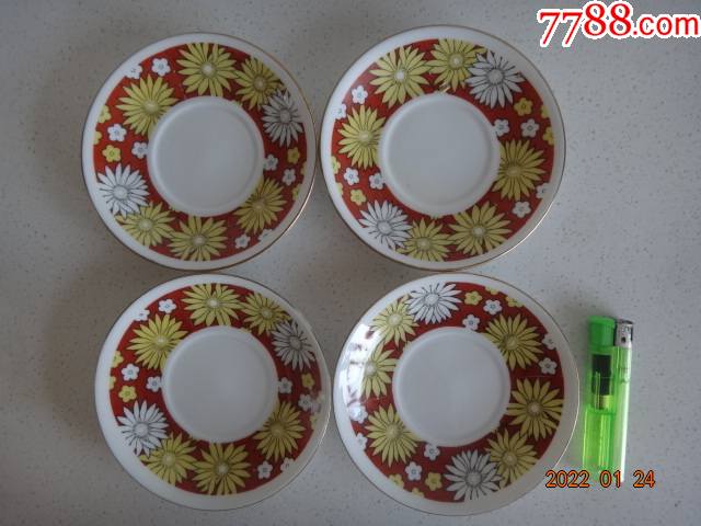 中国界牌底款小瓷碟盘4个合售直径11cm05014