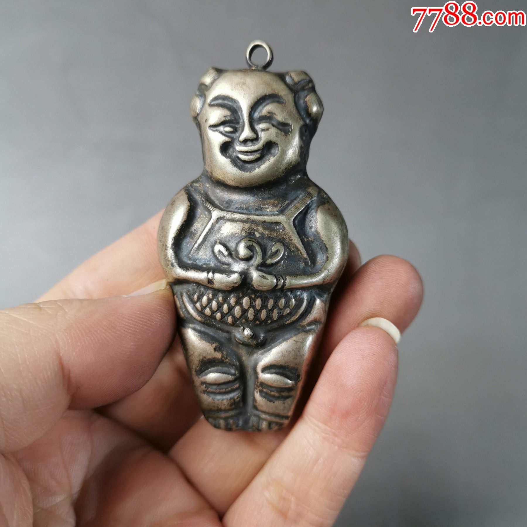 民国双面童子银挂件