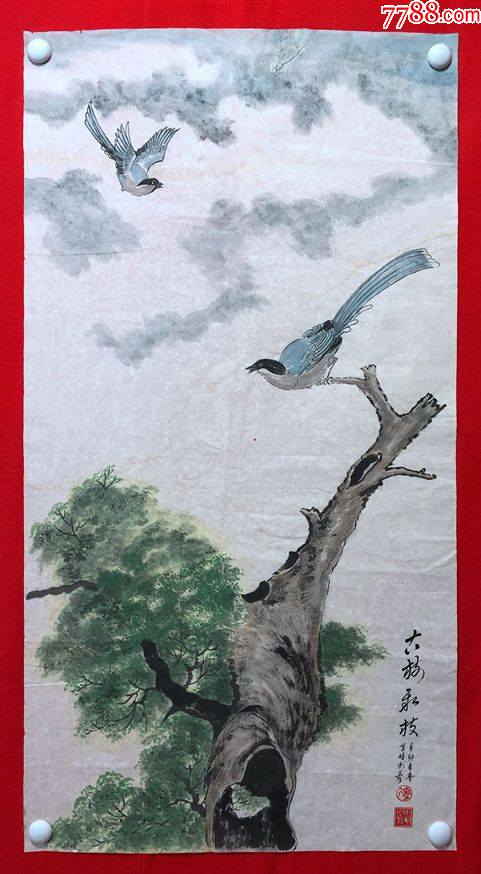 16540~【冷学培】花鸟画,古树新枝,尺寸约为100*53厘米_花鸟国画原作