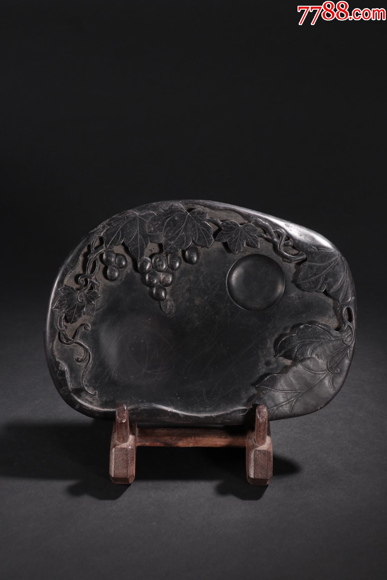 清代张问彤款老坑端石多子多福砚台