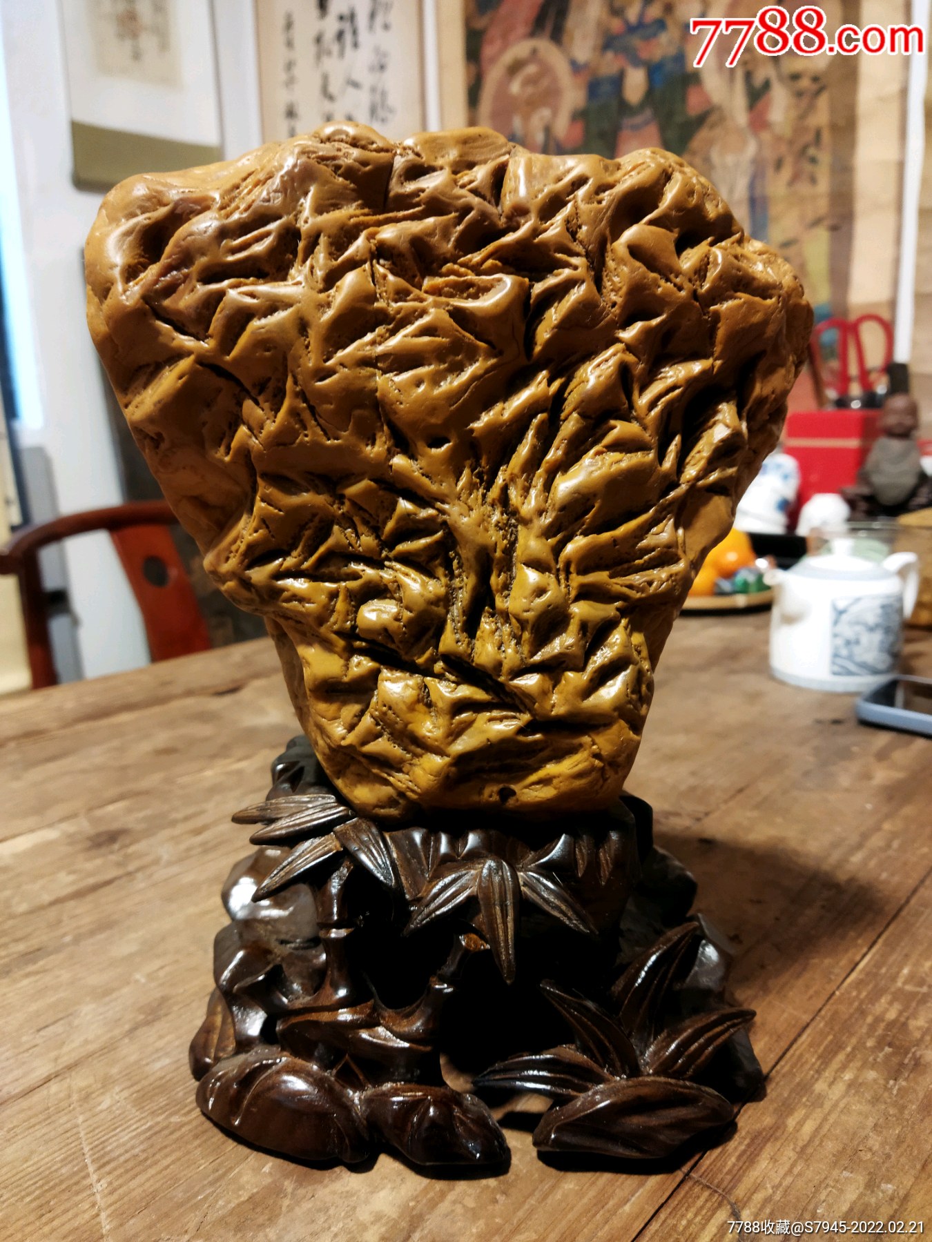 黄山黄蜡石摆件不含底座高度1818cm