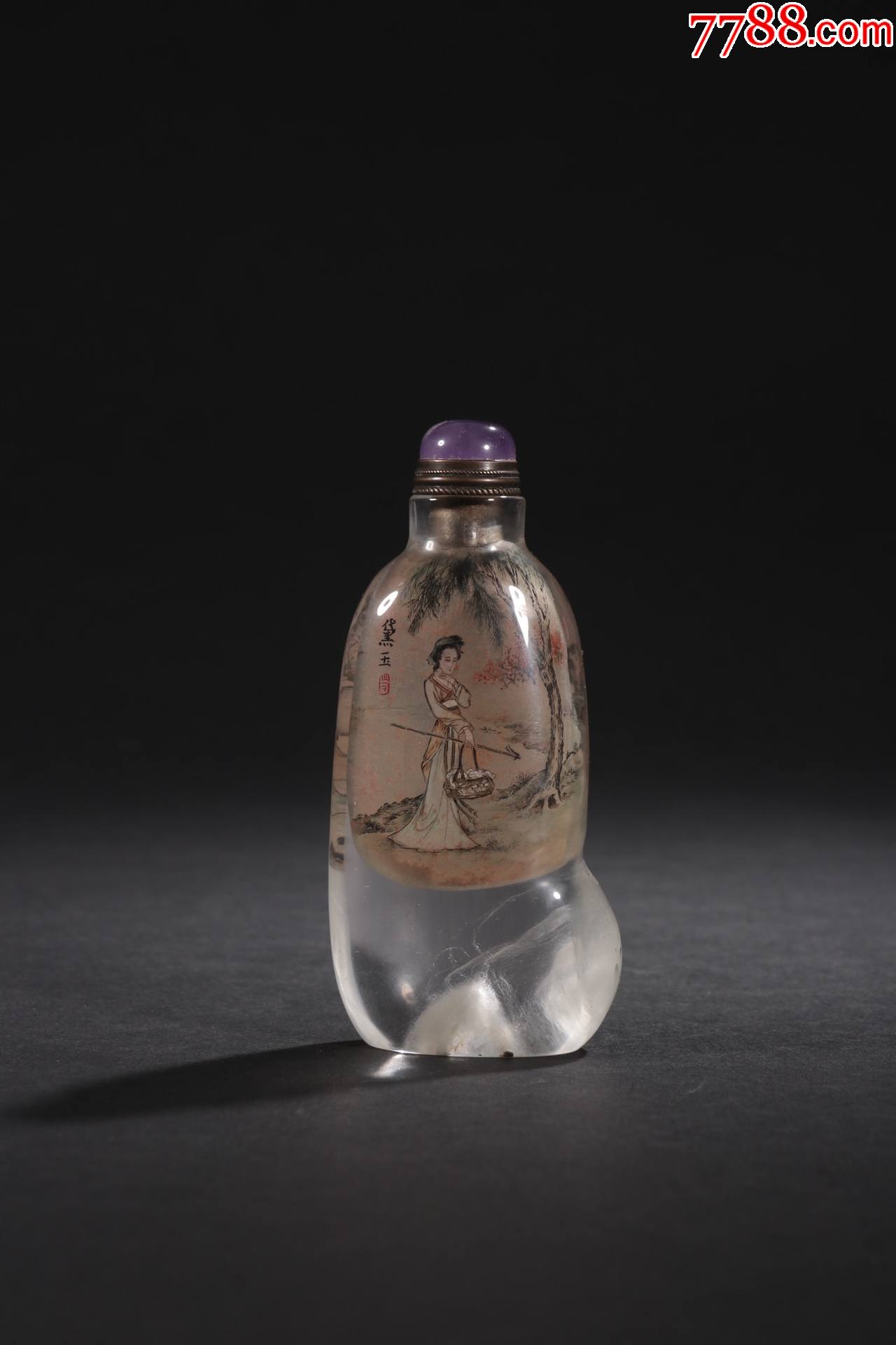 旧藏叶仲三作水晶内画黛玉鼻烟壶