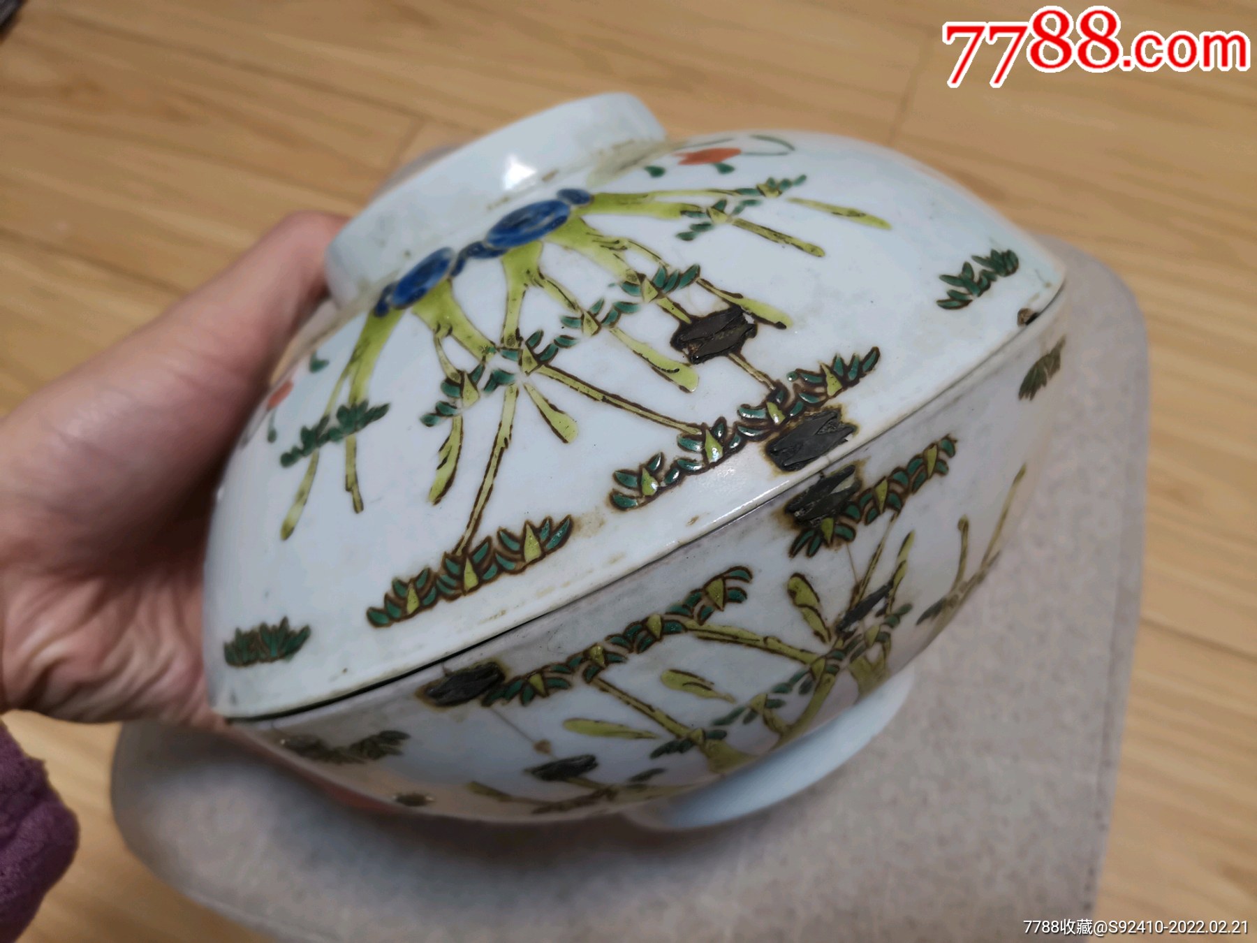 超大晚清诗文竹节碗一对