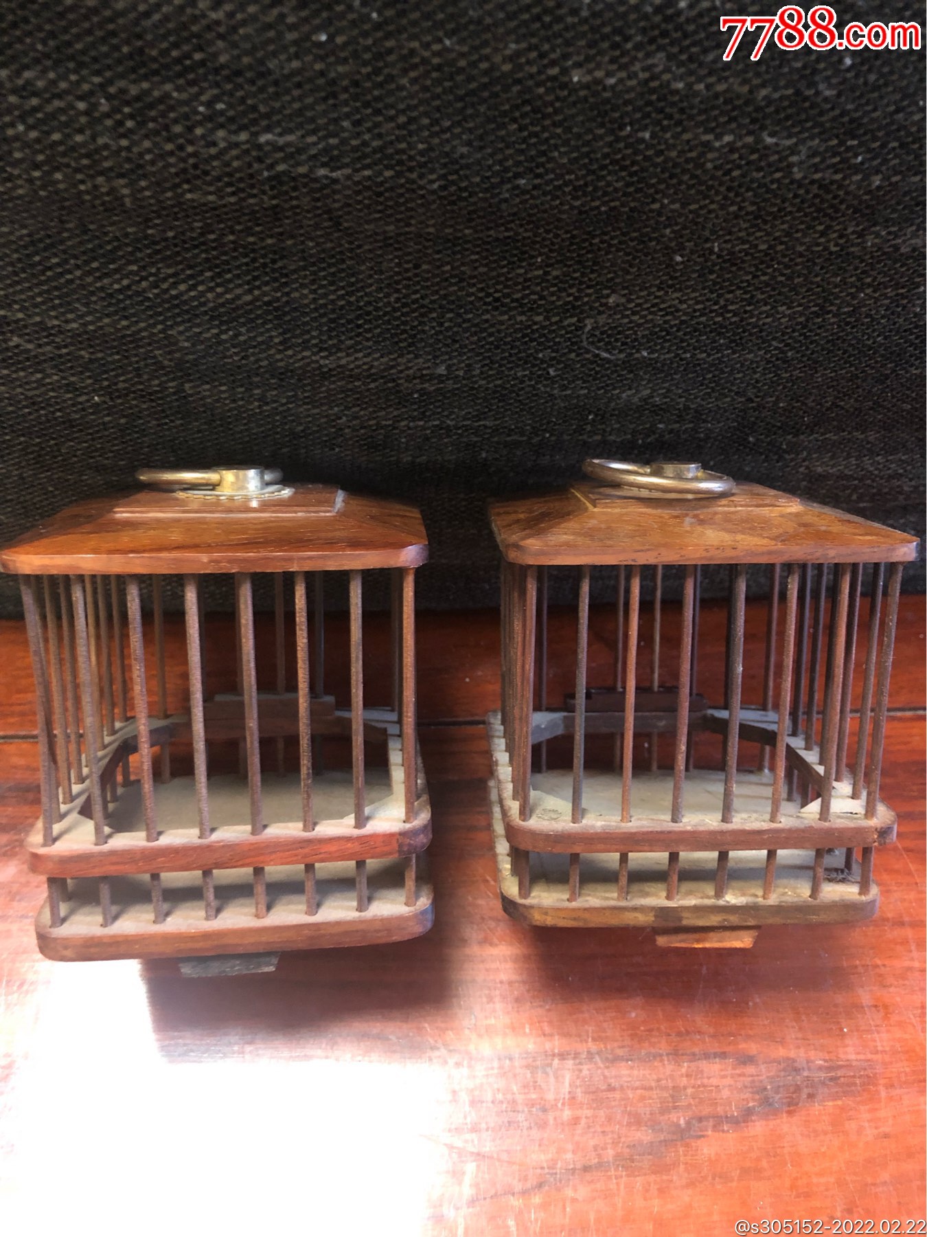 老蝈蝈笼子一对全铜提手