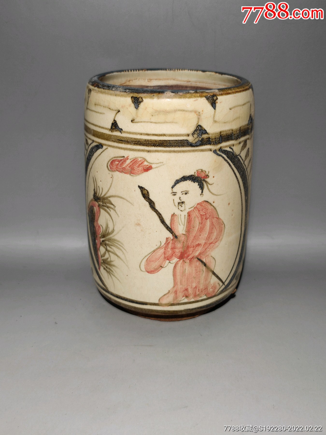 磁州窑笔筒工艺品人物题材直径10cm高152cm