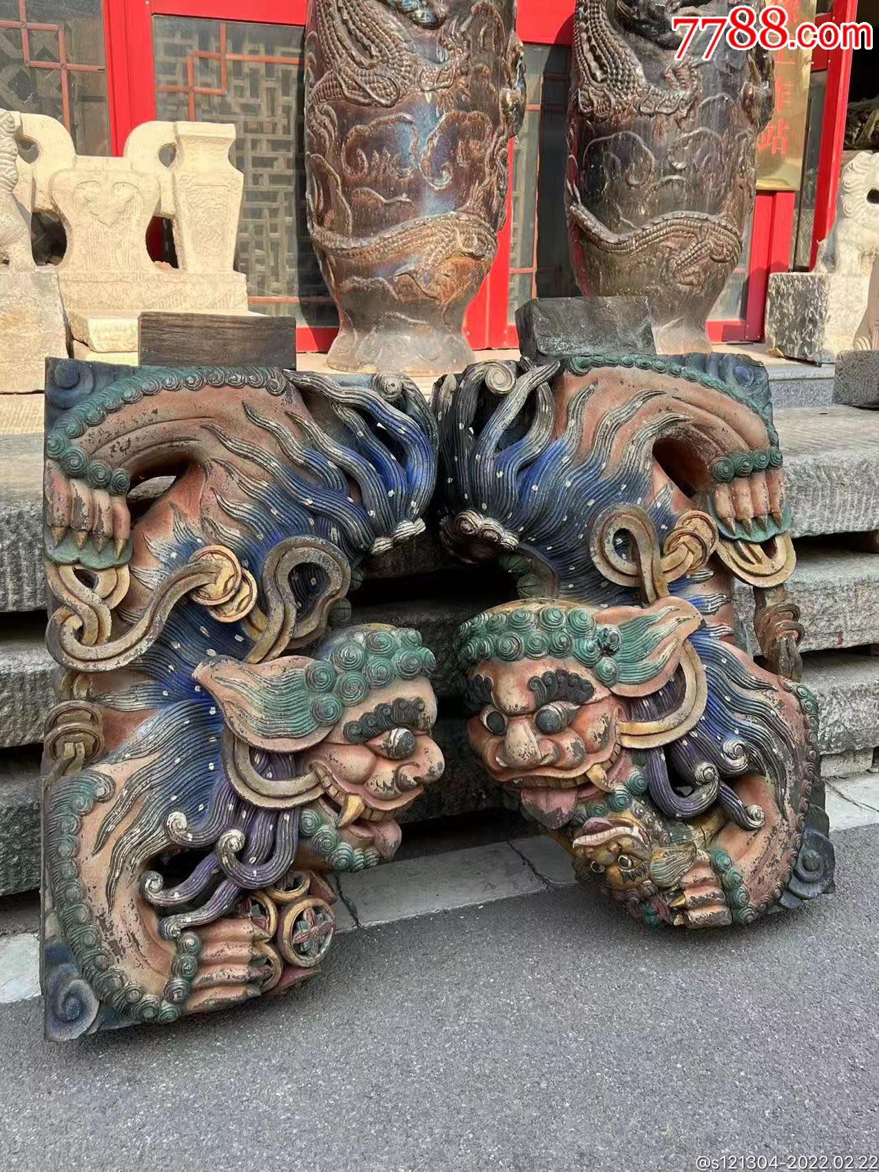 清代樟木狮子牛腿建筑构件老木雕